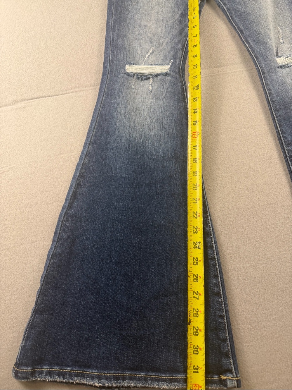 KanCan Medium Wash High-Rise Flare Jeans with Distressed Knees - Picture 2 of 11